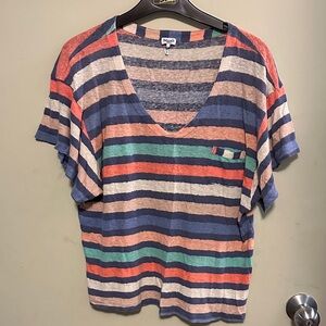 Splendid Medium Multicolor Striped deep V-Neck Tee with front pocket